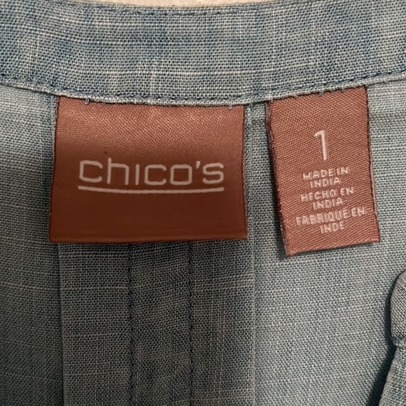 Chicos Chambray Blue Top Size 1 (Medium 10) Sleeveless Button Tie Front Shirt - Picture 2 of 4